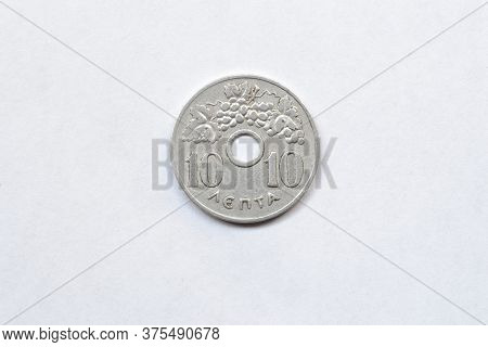 Obverse Of 10 Lepta Coin Made By Greece In 1954