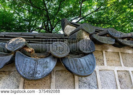 Gimhae, South Korea - June 18, 2017 :  Traditional Korea Ancient Roof Locate In Gimhae, South Gyeong