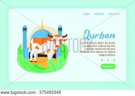 Vector Illustration Graphic Of Qurban. A Mosque With Qurban Cow. Perfect For Poster. Vector Illustra
