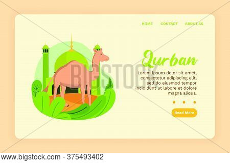 Vector Illustration Graphic Of Qurban. A Mosque With Qurban Camel. Perfect For Poster. Vector Illust