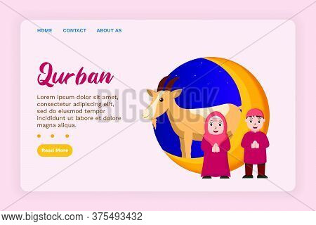 Vector Illustration Graphic Of Qurban. Muslim Couple With Qurban Goat. Perfect For Poster. Vector Il
