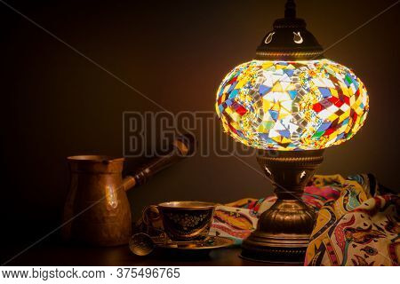 Lamp Of Turkish Origin On Wooden Table