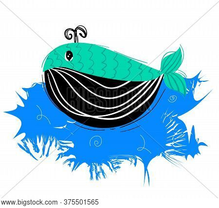 Сute Funny Whale. Undersea World In Cartoon Style. Marine Life. Children's Room Decor Prints, Post C