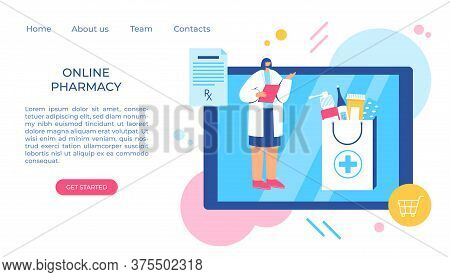 Online Pharmacy Concept. Pharmacist Helps To Collect An Order On The Site.