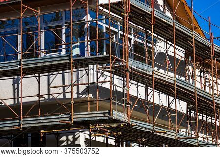 New Construction, Steel Scaffold. House Under Construction. Lugoj, Romania, 2020