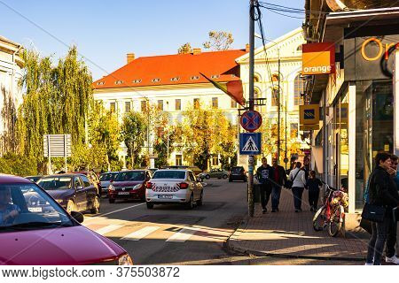 Cars, Police Car In Traffic In Downtown Of Lugoj, Romania, 2020