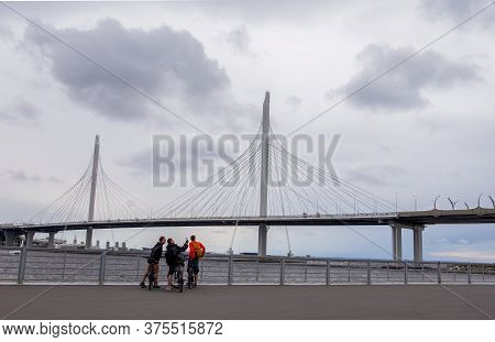 St. Petersburg, Russia. July 04, 2020. View Of The Western Expressway Bridge And The Gulf Of Finland