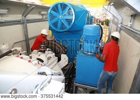 Simoes Fillho, Bahia / Brazil - May 13, 2015: Employee Is Seen Working At Acciona Windpower Wind Tur