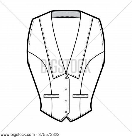 Halterneck Vest Technical Fashion Illustration With Deep V Neck, Fitted Body, Front Button Fastening
