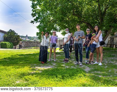 Kamyanets-podilskiy, Ukraine - June 12, 2020: Tour Group With Guide In The Fortress In Kamyanets-pod