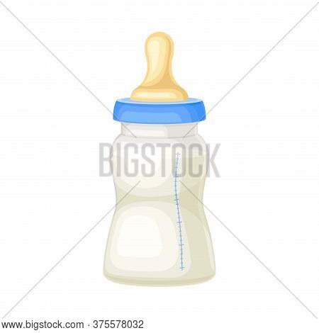 Plastic Baby Bottle With Milk Drink Vector Illustration
