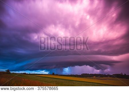 Supercell Storm Clouds With Intense Tropic Rain