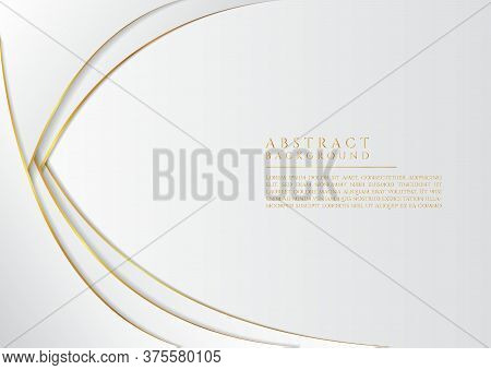 Abstract Curve Shape Luxury Design White Color Clean Styel Gold Metallic. Vector Illustration.