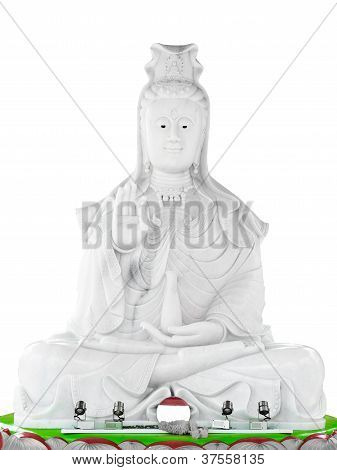 White Jade Stone Carving Kuan Yin Statue