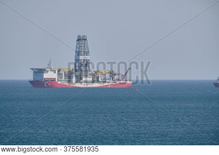 Turkish Offshore Drilling Platform Vessel Does Exploration Of Mineral Deposits. Tasucu, Mersin, Turk