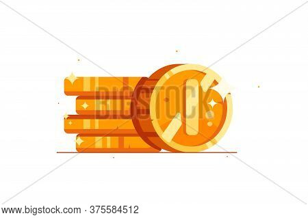 Bright And Contrasting Stack Of Coins, Flat Illustration Isoled On White Background.
