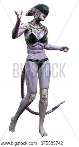 3D Rendering Female Alien On White