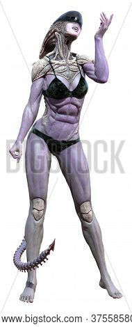 3D Rendering Female Alien On White