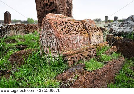 Bitlis, Turkey - 21 May 2011: Ahlat Seljukian Cemetery. Seljuk Period Tombstones.