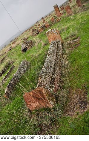 Bitlis, Turkey - 21 May 2011: Ahlat Seljukian Cemetery. Seljuk Period Tombstones.