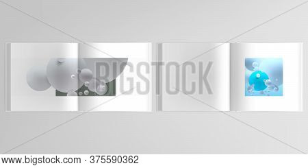 3d Realistic Vector Layout Of Cover Mockup Design Templates For Bifold Square Brochure, Flyer, Cover