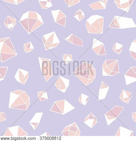 Pink Gemstones Seamless Vector Pattern. Crystal Jewels Surface Print Design For Fabrics, Stationery,