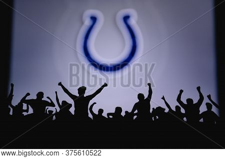 Indianapolis Colts. Fans Support Professional Team Of American National Foorball League. Silhouette 
