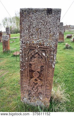 Bitlis, Turkey - 21 May 2011: Ahlat Seljukian Cemetery. Seljuk Period Tombstones.