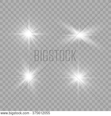 White Glowing Light Explodes On A Transparent Background. Sparkling Magical Dust Particles. Bright S