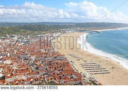 Nazare Town And Beach From Sitio, Portugal