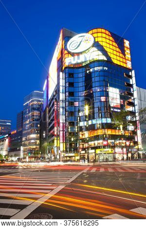 Ginza, Tokyo, Kanto Region, Honshu, Japan - April 17, 2010: Sukiyabashi Crossing In The Bustling Dis
