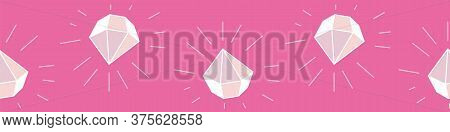 Shiny Diamonds Seamless Vector Border Print On Pink. Decorative Surface Print Design For Cards, Invi