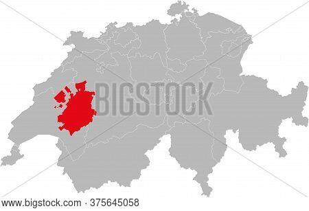 Fribourg Canton Isolated On Switzerland Map. Gray Background. Backgrounds And Wallpapers.