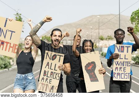 Human Rights Black White And Black People At A Demonstration For Human Rights. Black Lives ...