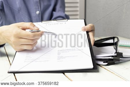 Businesswoomen Pointing The Place Where You Have To To Put The Signature In New Job Employment Contr