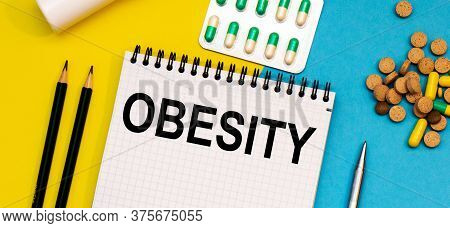 Treatment Word, Obesity Word With Medical Concepts And Medical Equipment