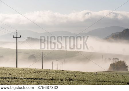 Foggy And Brilliant Hilly Landscape In The Bohemian Forest Landscape Area - Austria