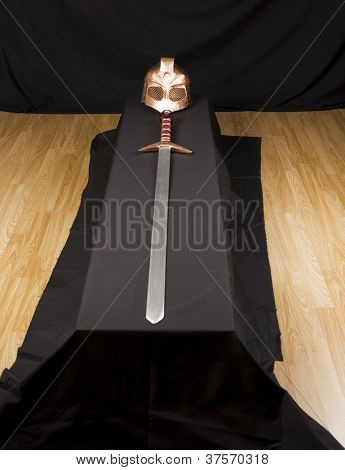 helmet and coffin