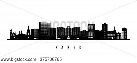 Fargo Skyline Horizontal Banner. Black And White Silhouette Of Fargo, North Dakota. Vector Template 
