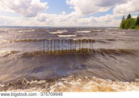 A Strong Wave On The Lake During A Squally Wind On A Summer Day.