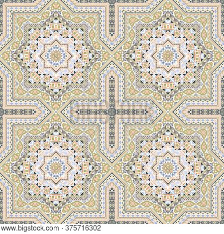 Intricate Portugese Azulejo Tile Seamless Rapport. Ethnic Geometric Vector Patchwork. Ceramics Print