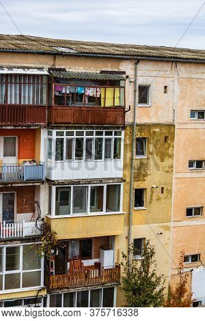 Old Apartment Buildings Close Up In Lugoj, Romania, 2020