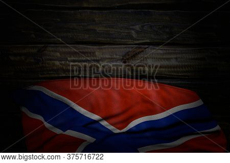 Nice Labor Day Flag 3d Illustration\n - Dark Picture Of Novorossia Flag With Big Folds On Old Wood W