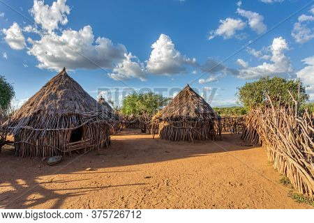 Hamar Village. The Hamar People Are A Primitive Tribe In South Ethiopia, Africa