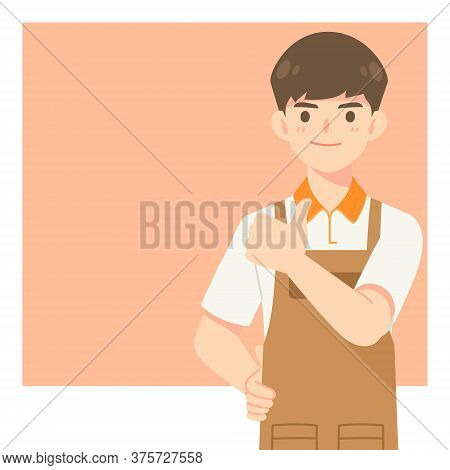 Handsome Cafe Waiter In Apron Uniform