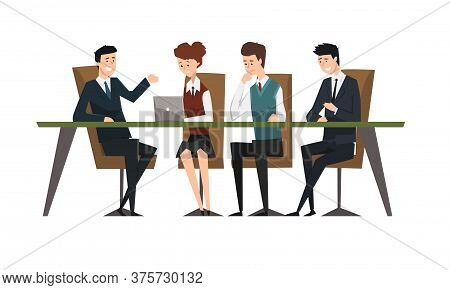 Group Business People Having Meeeting At Conference Table, Male Colleagues Discussing Ideas Or Brain