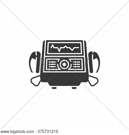 Defibrillator Glyph Black Icon. Electropulse Therapy Of Heart Rhythm Disorders Concept. Sign For Web