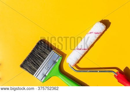 Painting Tools. Brushes And Roller.painting Supplies Paint Roller And Brush In The Accessories For H