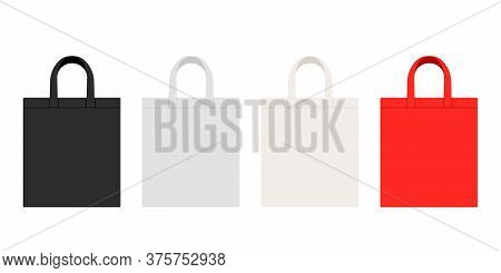 Shopping Tote Bag Mockup With Blank Copy Space. Black, White, Beige And Red Reusable Ecobag. Textile
