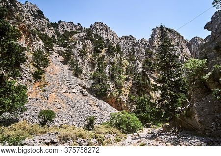The Rocky Cliffs Of Imbros Gorge On The Southern Part Of The Island Of Crete In Greece